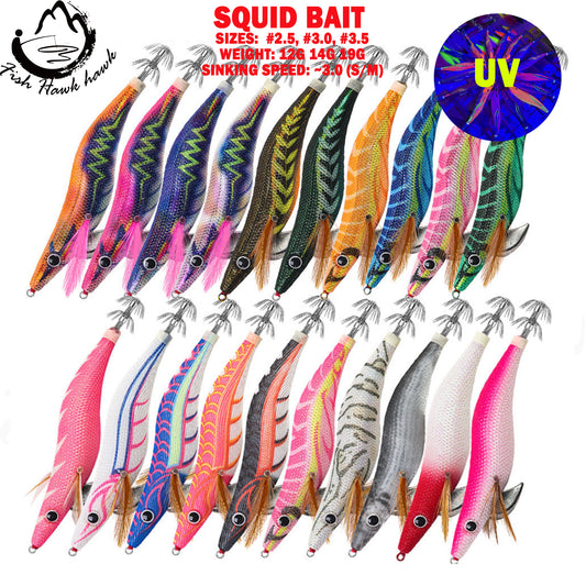 New Squid Hook #2.5/12g #3.0/14g #3.5 /19g Rapid inkiSng Artificial Luminous Squid Jigging Bait Wood Shrimp Hooks for Saltwater Tackle Fishing Lure
