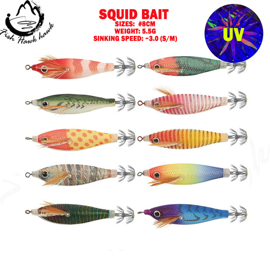 New Squid Hook #8cm/5.5g Rapid inkiSng Artificial Luminous Squid Jigging Bait Wood Shrimp Hooks for Saltwater Tackle Fishing Lure