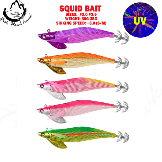 New Squid Hook #3.0/30g #3.5/35g Rapid inkiSng Artificial Luminous Squid Jigging Bait Wood Shrimp Hooks for Saltwater Tackle Fishing Lure
