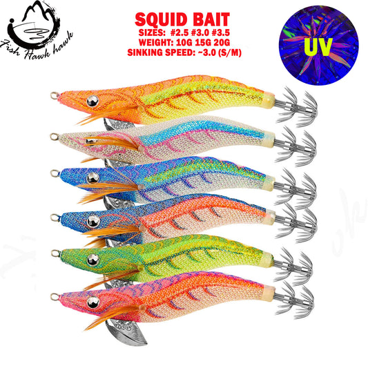 New Squid Hook #2.5/10g #3.0/15g #3.5/20g Rapid inkiSng Artificial Luminous Squid Jigging Bait Wood Shrimp Hooks for Saltwater Tackle Fishing Lure