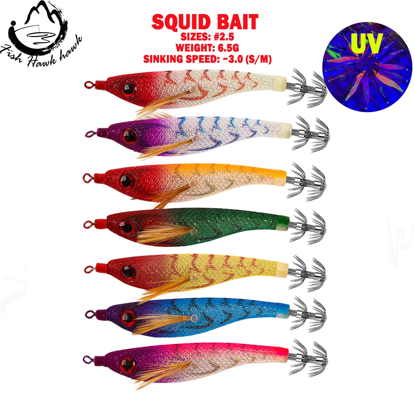 New Squid Hook #2.5/6.5g Rapid inkiSng Artificial Luminous Squid Jigging Bait Wood Shrimp Hooks for Saltwater Tackle Fishing Lure