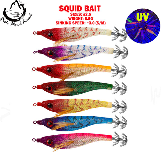 New Squid Hook #2.5/6.5g Rapid inkiSng Artificial Luminous Squid Jigging Bait Wood Shrimp Hooks for Saltwater Tackle Fishing Lure