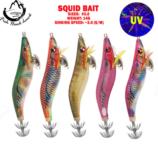 New Squid Hook #3.0/14g Rapid inkiSng Artificial Luminous Squid Jigging Bait Wood Shrimp Hooks for Saltwater Tackle Fishing Lure