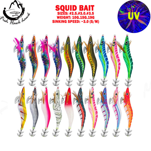 New Squid Hook #2.0/10g #3.0/15g #3.5/19g Rapid inkiSng Artificial Luminous Squid Jigging Bait Wood Shrimp Hooks for Saltwater Tackle Fishing Lure