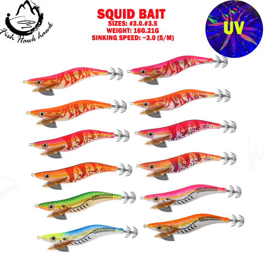 New Squid Hook  #3.0/16g #3.5/21g Rapid inkiSng Artificial Luminous Squid Jigging Bait Wood Shrimp Hooks for Saltwater Tackle Fishing Lure