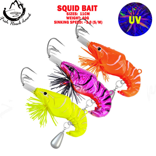 New Squid Hook #11/40g Rapid inkiSng Artificial Luminous Squid Jigging Bait Wood Shrimp Hooks for Saltwater Tackle Fishing Lure