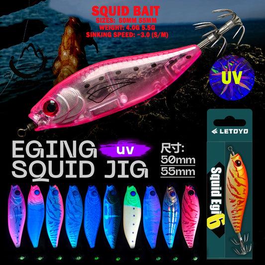 New Squid Hook #50mm/4.0g #55mm/5.5g Rapid inkiSng Artificial Luminous Squid Jigging Bait Wood Shrimp Hooks for Saltwater Tackle Fishing Lure
