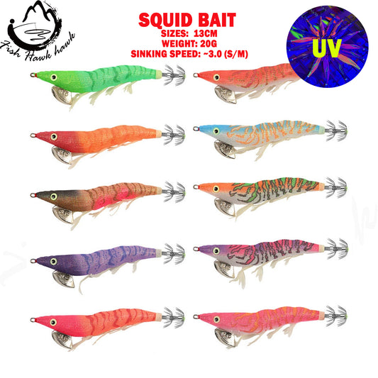 New Squid Hook #13/20g Rapid inkiSng Artificial Luminous Squid Jigging Bait Wood Shrimp Hooks for Saltwater Tackle Fishing Lure