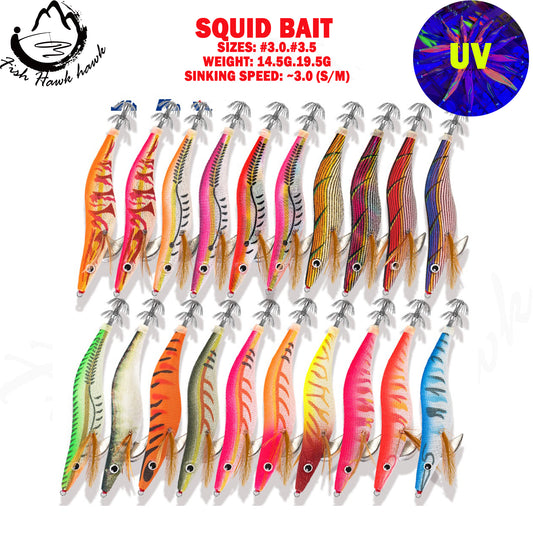 New Squid Hook #3.0/14.5g #3.5/19.5g Rapid inkiSng Artificial Luminous Squid Jigging Bait Wood Shrimp Hooks for Saltwater Tackle Fishing Lure