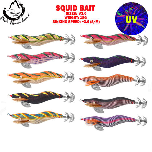 New Squid Hook #3.0/18g Rapid inkiSng Artificial Luminous Squid Jigging Bait Wood Shrimp Hooks for Saltwater Tackle Fishing Lure
