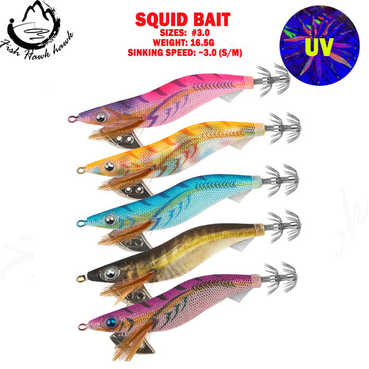 New Squid Hook #3.0/16.5g Rapid inkiSng Artificial Luminous Squid Jigging Bait Wood Shrimp Hooks for Saltwater Tackle Fishing Lure