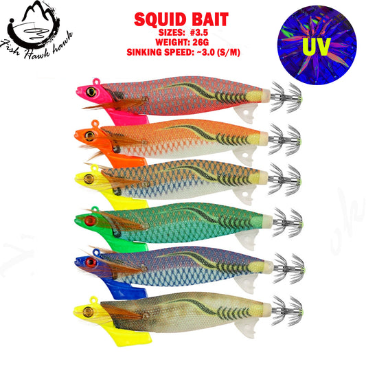 New Squid Hook #3.5/26g Rapid inkiSng Artificial Luminous Squid Jigging Bait Wood Shrimp Hooks for Saltwater Tackle Fishing Lure