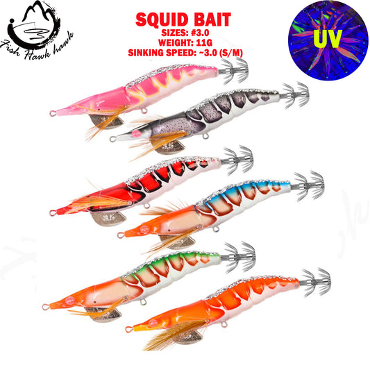 New Squid Hook  #3.0/11g Rapid inkiSng Artificial Luminous Squid Jigging Bait Wood Shrimp Hooks for Saltwater Tackle Fishing Lure