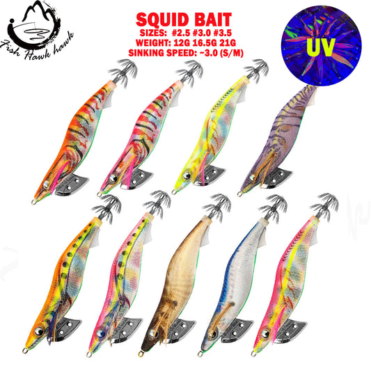 New Squid Hook #2.5/12g #3.0/16.5g#3.5/21g Rapid inkiSng Artificial Luminous Squid Jigging Bait Wood Shrimp Hooks for Saltwater Tackle Fishing Lure