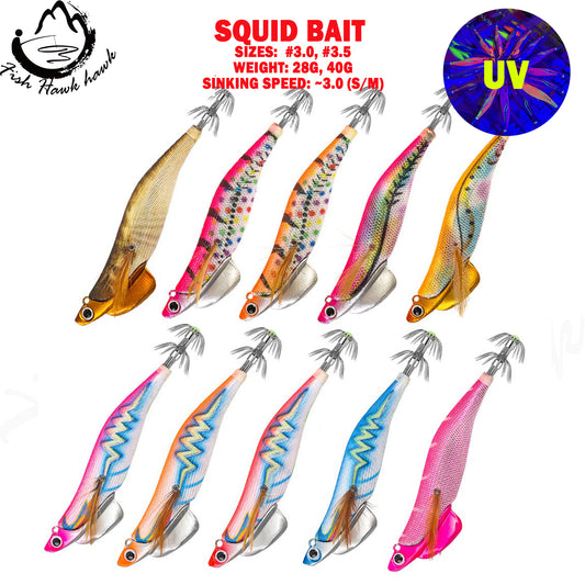 New Squid Hook #3.0/28g #3.5/40g Rapid inkiSng Artificial Luminous Squid Jigging Bait Wood Shrimp Hooks for Saltwater Tackle Fishing Lure