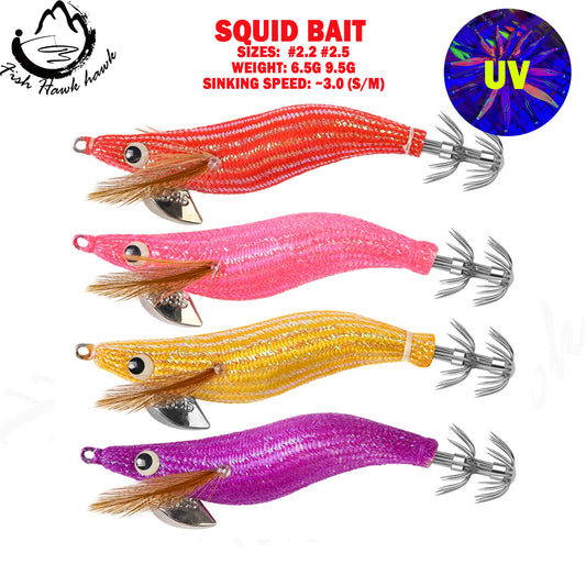 New Squid Hook #2.2/6.5g #2.5/9.5g Rapid inkiSng Artificial Luminous Squid Jigging Bait Wood Shrimp Hooks for Saltwater Tackle Fishing Lure