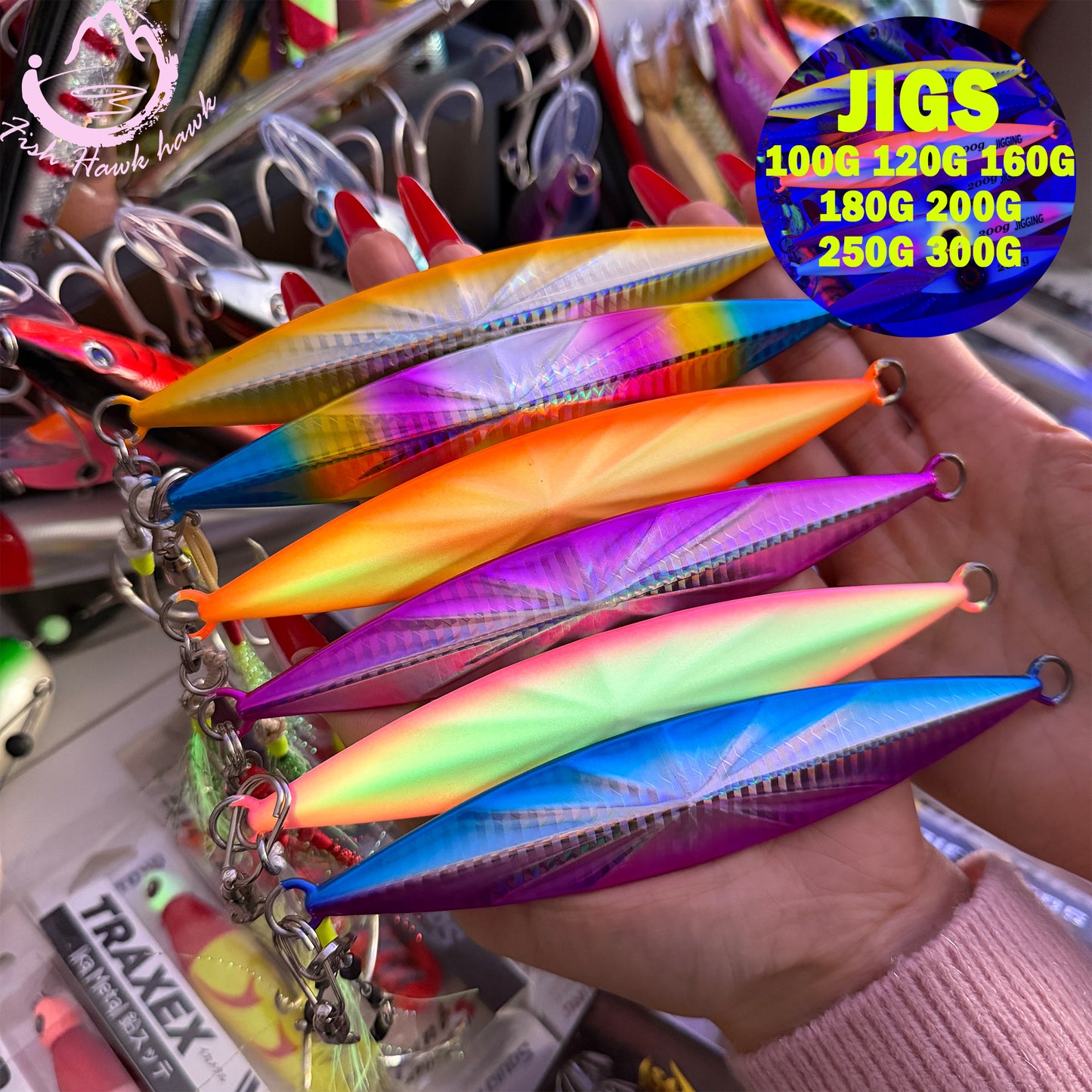 New 100g 300g Luminous Slow Pitch Jigging Lure for Saltwater High Strength Metal Jig for Deep Sea Tuna Snapper & Grouper jigs lure