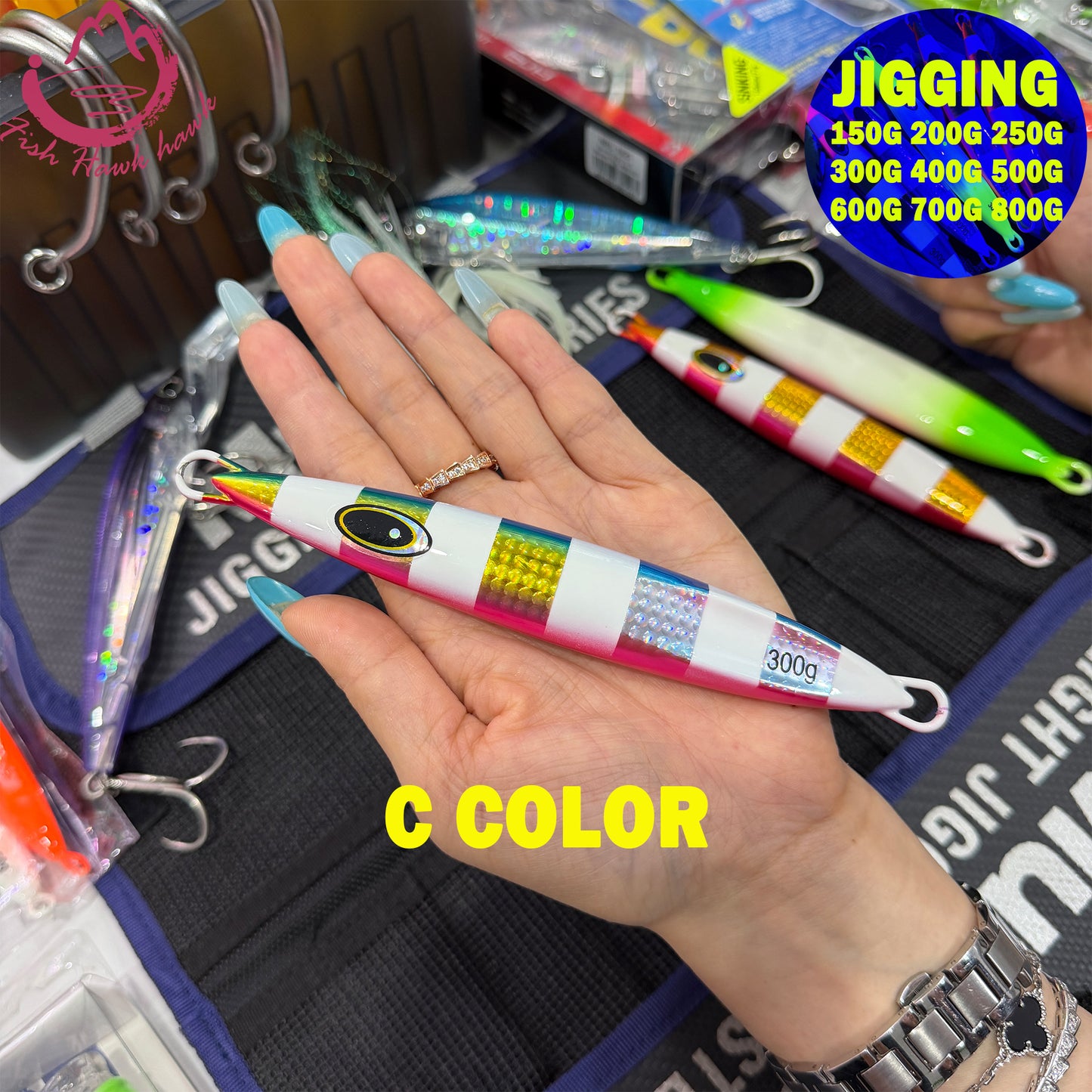 #28 Glow Slow Pitch Metal Jigging Jigs Lure 150g 200g 250g 300g 400g 500g 600g 700g 800g