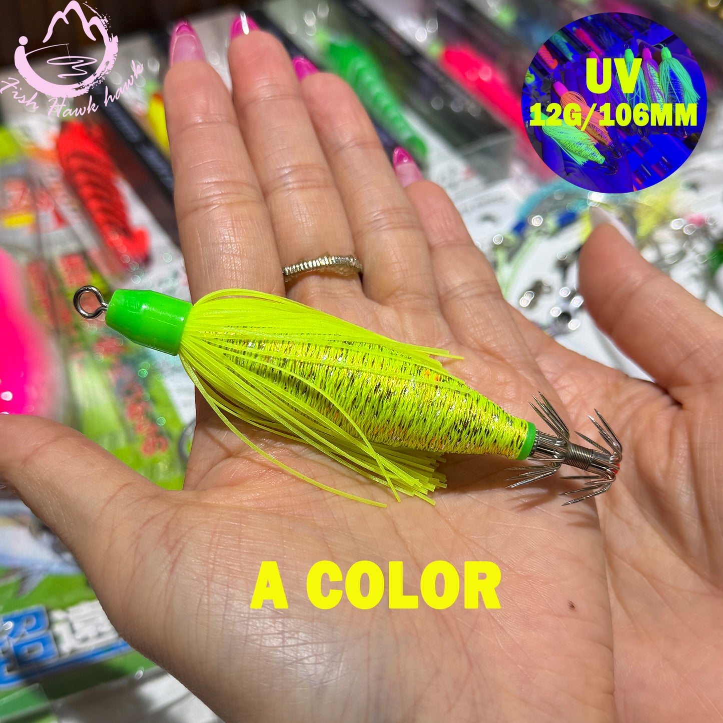 New 12g 106mm ABS PVC Midwater Night Glow UV Squid Jigs Premium Fishing Lures Squid Cuttlefish Octopus UV Glow High Visibility Squid hook