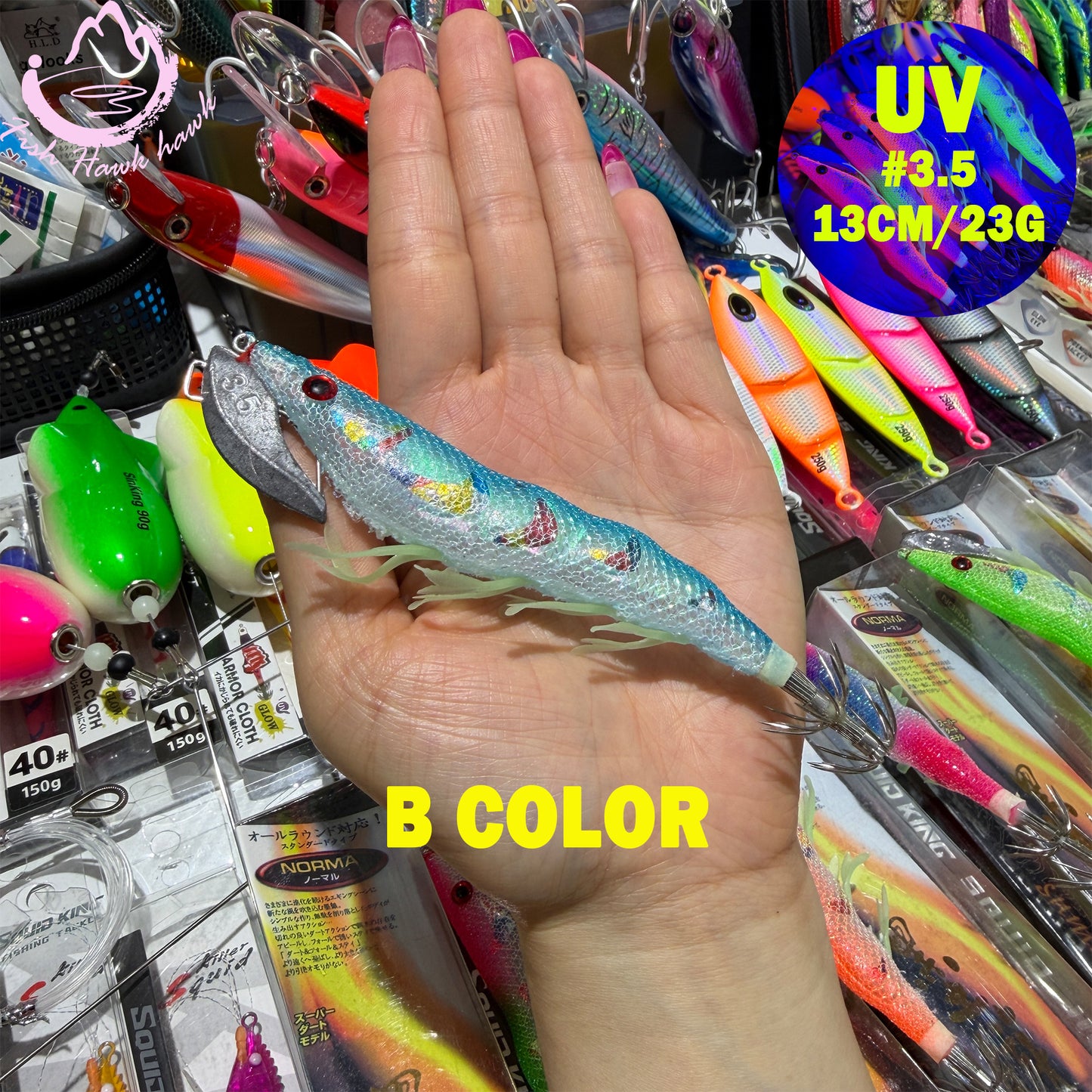 New Wooden Shrimp Bait #3.5 13cm 23g Squid Hook Lure Ultra UV Glow Egi Jig for Deep Sea Saltwater Night Jigging Fishing Squid hook