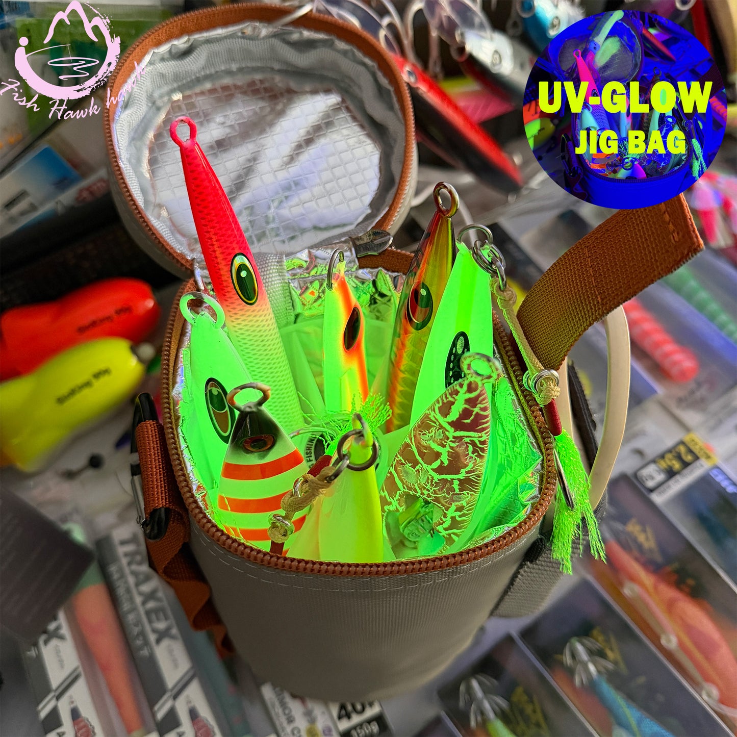 New Luminous Jig Storage Bag Waterproof Heavy Duty Jig Pouch with Multi Slots for Slow Pitch Metal Jigs Assist Hook Saltwater Tackle jig bag