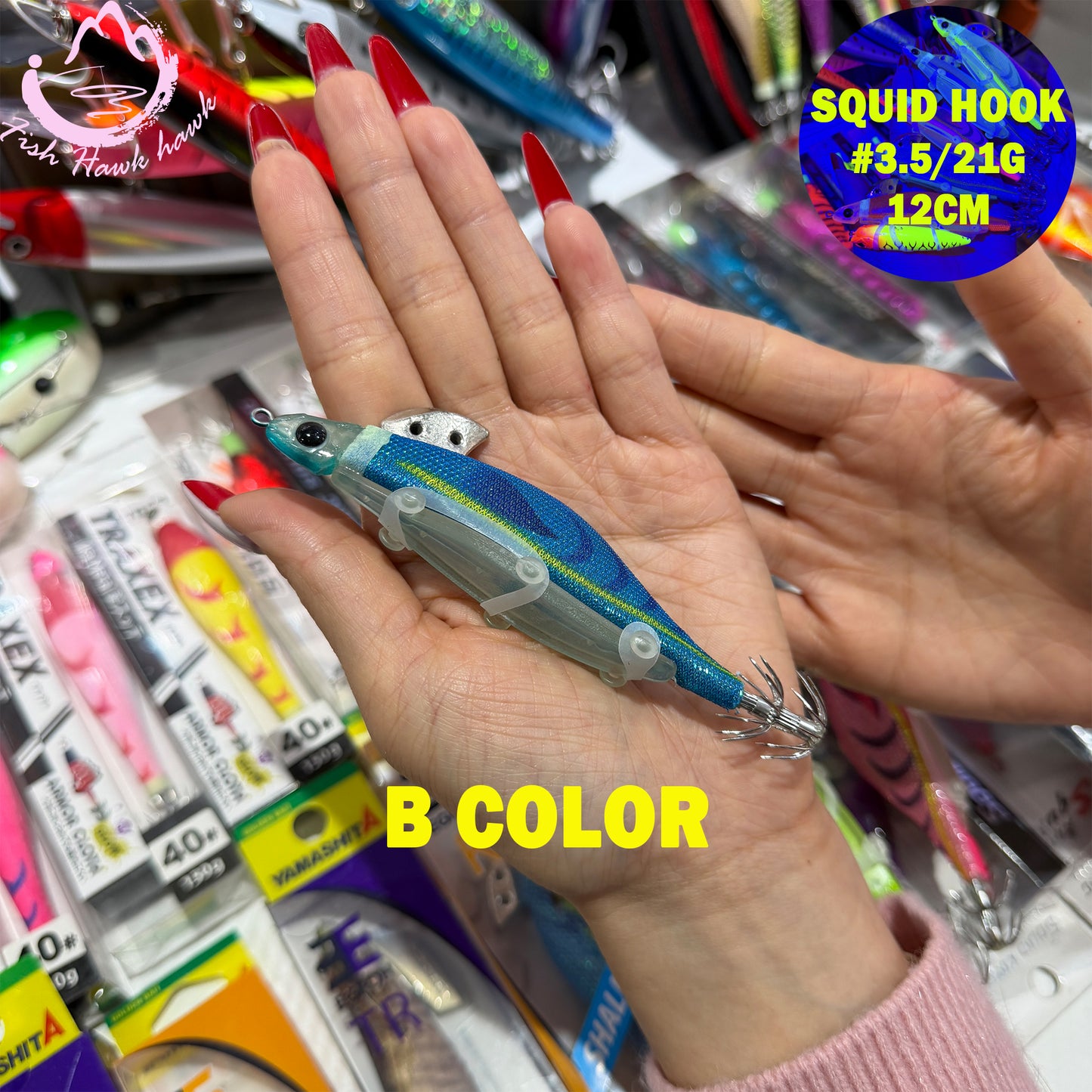 New #3.5/21g Live-Bait Wrap Squid Jig Real Fish Scent Boost EGI Lure, Sharp Hooks for Squid & Cuttlefish Fishing Squid Hook