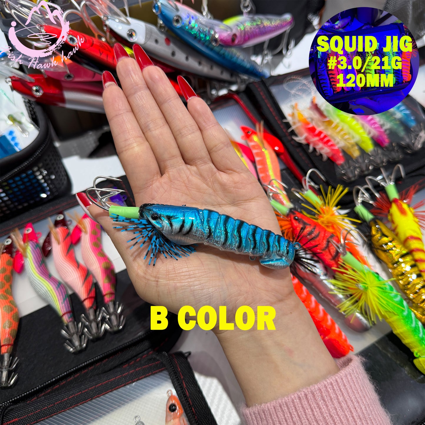 21g/120mm Luminous Squid Jigs Set Saltwater Squid Hooks with Sharp Stainless Hooks for Night Fishing Squid Hook