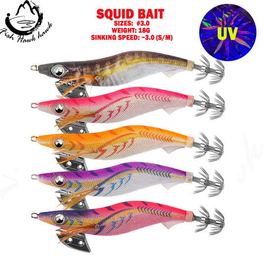 New Squid Hook #3.5s/20g Rapid inkiSng Artificial Luminous Squid Jigging Bait Wood Shrimp Hooks for Saltwater Tackle Fishing Lure