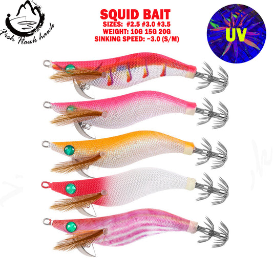 New Squid Hook #2.5/10g #3.0/15g#3.5/20g Rapid inkiSng Artificial Luminous Squid Jigging Bait Wood Shrimp Hooks for Saltwater Tackle Fishing Lure