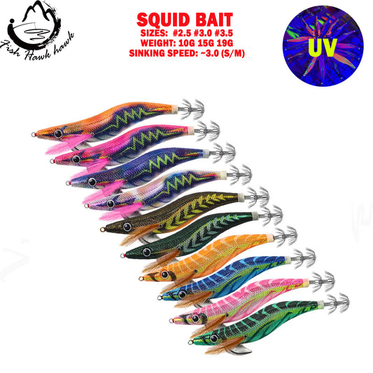 New Squid Hook #2.5/10g #3.0/15g #3.5/19g Rapid inkiSng Artificial Luminous Squid Jigging Bait Wood Shrimp Hooks for Saltwater Tackle Fishing Lure