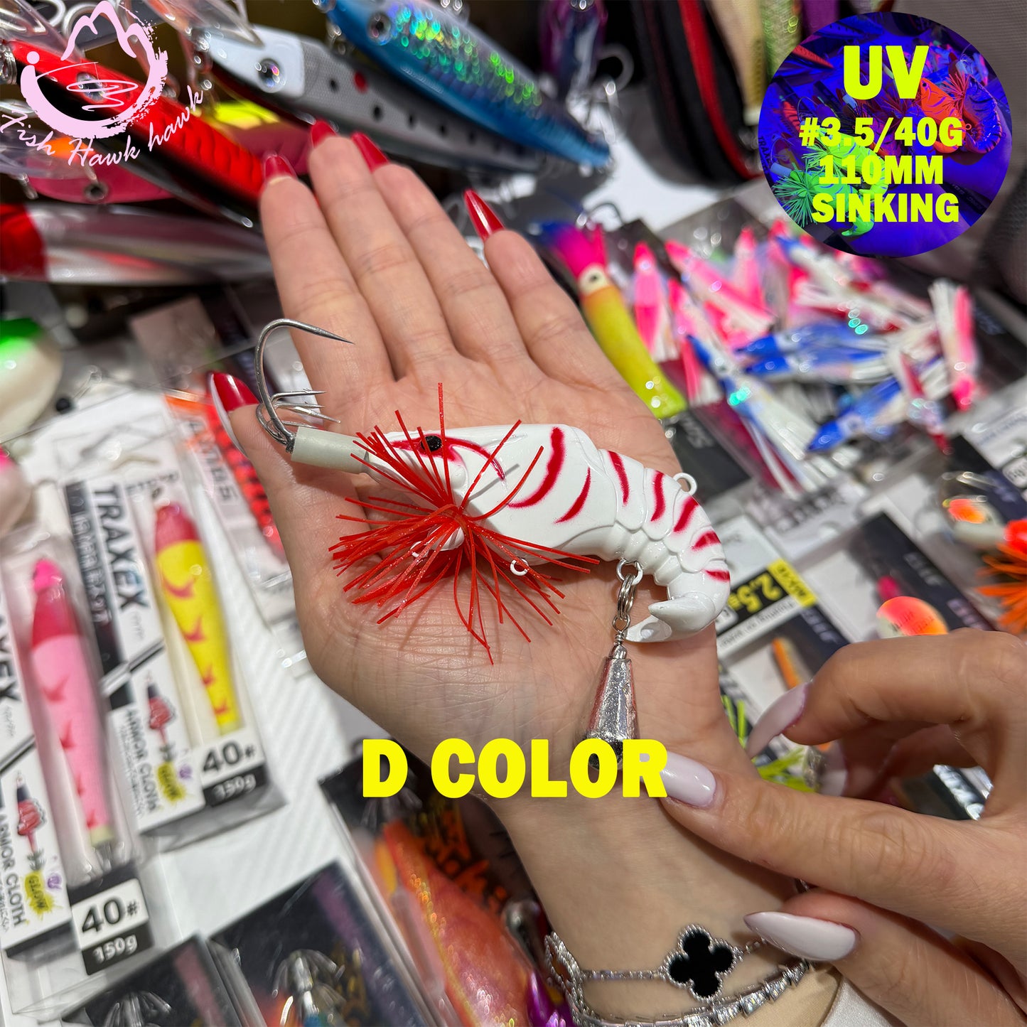 New #3.5/40g Luminous Shrimp Jig Squid Hook Saltwater Lure Glow Metal Bait for Deep Sea Jigging Bright for Snapper, Grouper Tuna Squid Hook