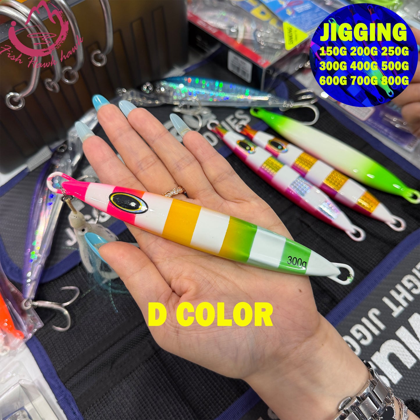 #28 Glow Slow Pitch Metal Jigging Jigs Lure 150g 200g 250g 300g 400g 500g 600g 700g 800g