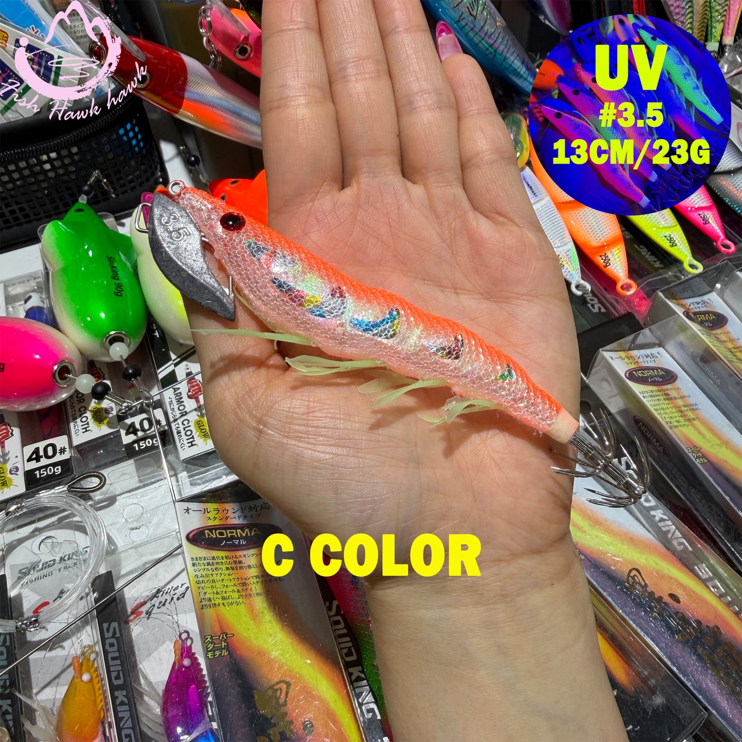New Wooden Shrimp Bait #3.5 13cm 23g Squid Hook Lure Ultra UV Glow Egi Jig for Deep Sea Saltwater Night Jigging Fishing Squid hook