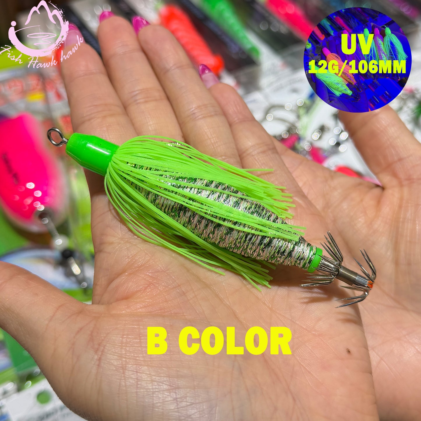 New 12g 106mm ABS PVC Midwater Night Glow UV Squid Jigs Premium Fishing Lures Squid Cuttlefish Octopus UV Glow High Visibility Squid hook