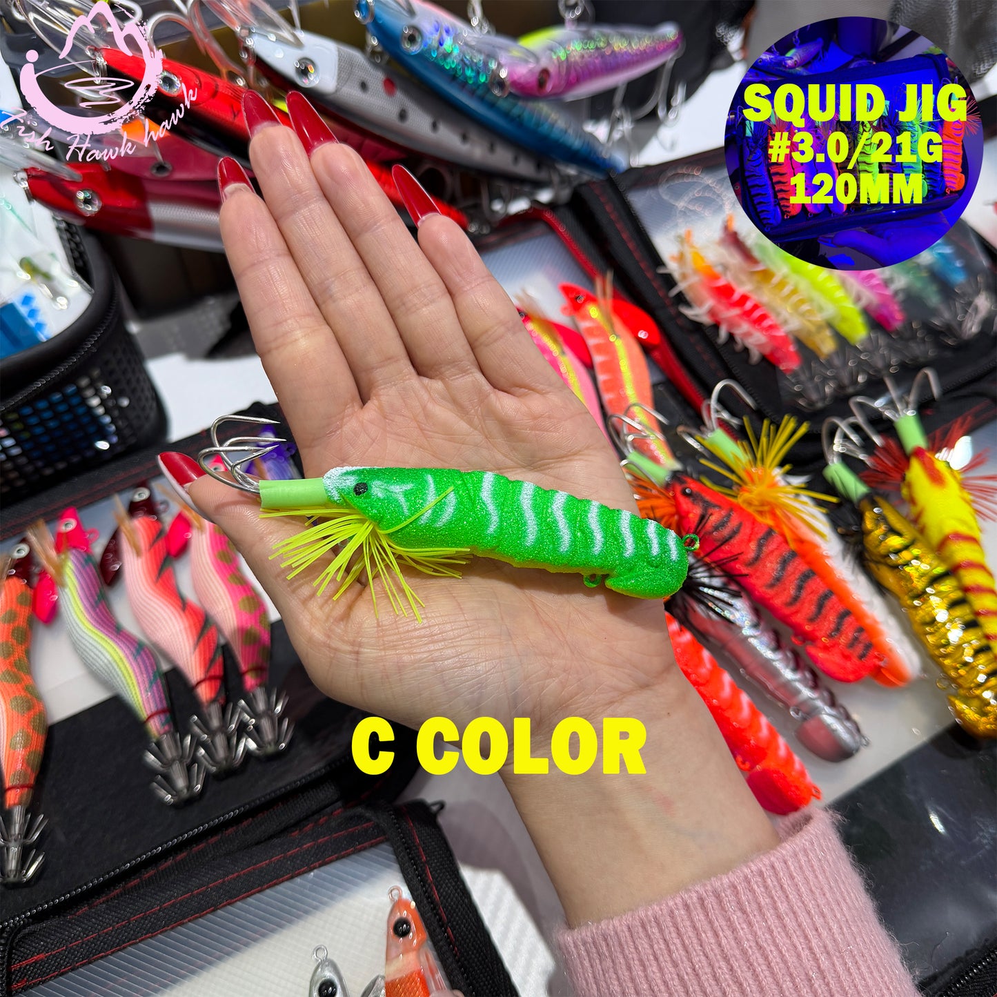 21g/120mm Luminous Squid Jigs Set Saltwater Squid Hooks with Sharp Stainless Hooks for Night Fishing Squid Hook