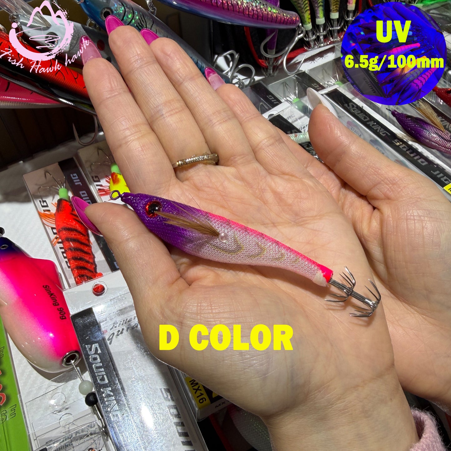 New Wholesale 2.5# Squid Jigs 6.5g 10cm UV Luminous PVC/ABS Shrimp Bait Glow Night Fishing Lures 3D Eyes Stainless Squid Hook