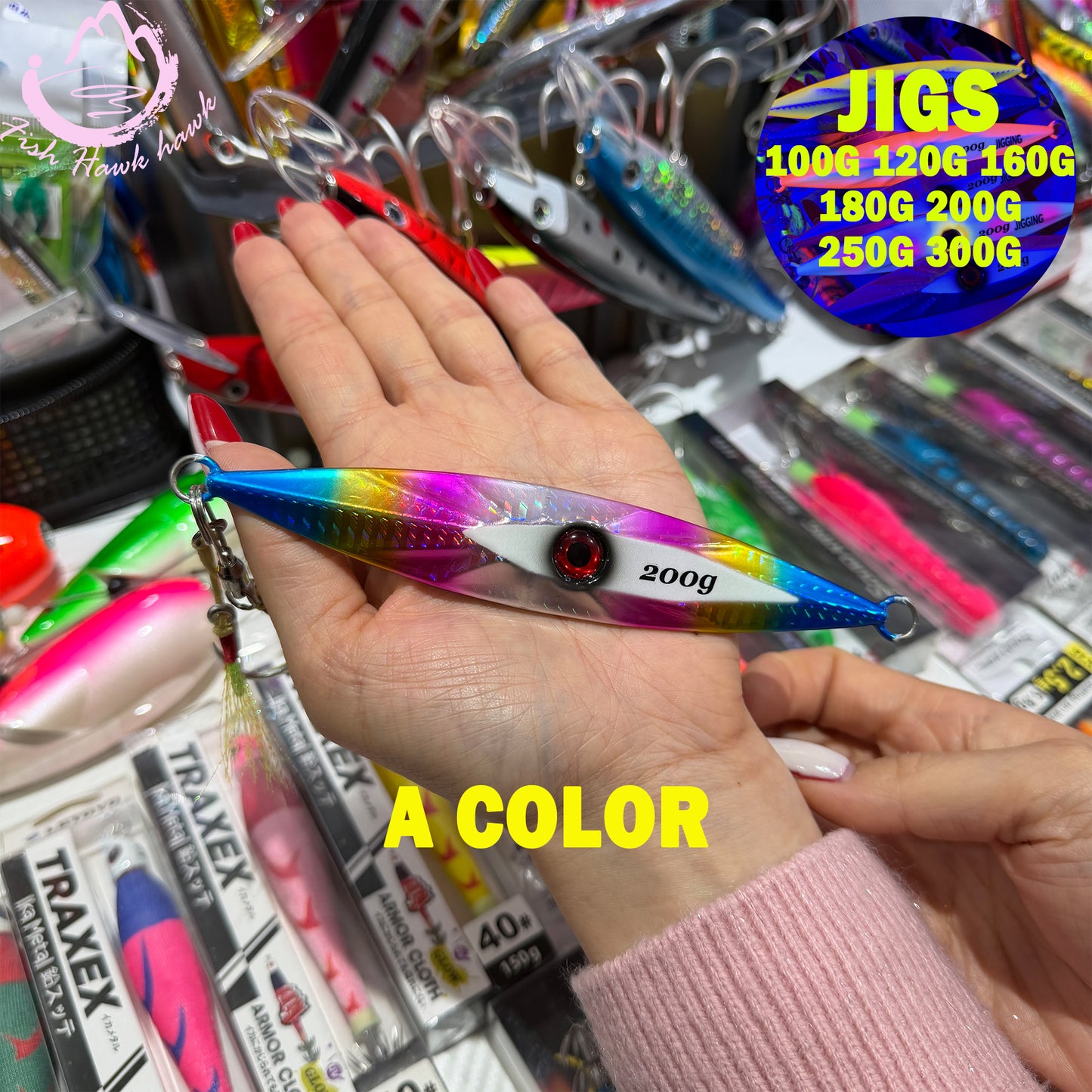 New 100g 300g Luminous Slow Pitch Jigging Lure for Saltwater High Strength Metal Jig for Deep Sea Tuna Snapper & Grouper jigs lure
