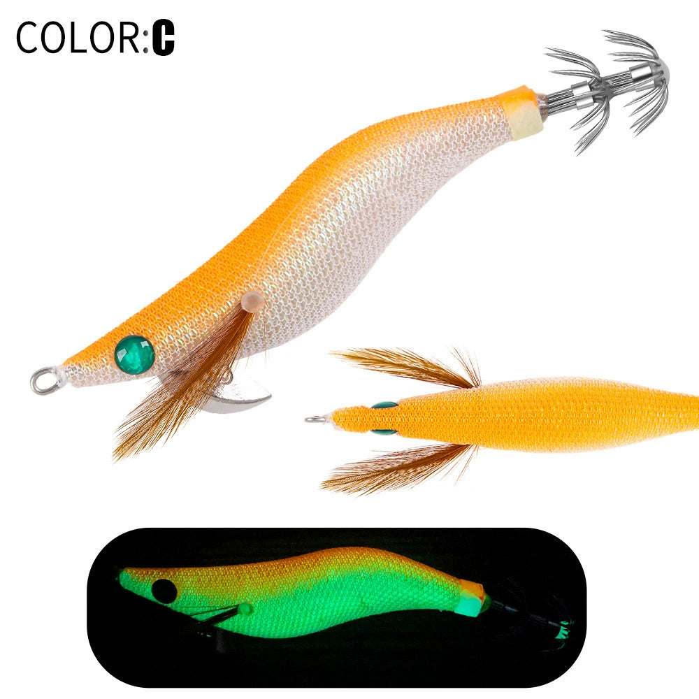 New Squid Hook #2.5/10g #3.0/15g#3.5/20g Rapid inkiSng Artificial Luminous Squid Jigging Bait Wood Shrimp Hooks for Saltwater Tackle Fishing Lure