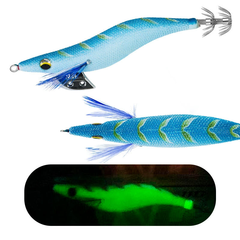 New Squid Hook #3.0/15g #3.5/19g Rapid inkiSng Artificial Luminous Squid Jigging Bait Wood Shrimp Hooks for Saltwater Tackle Fishing Lure