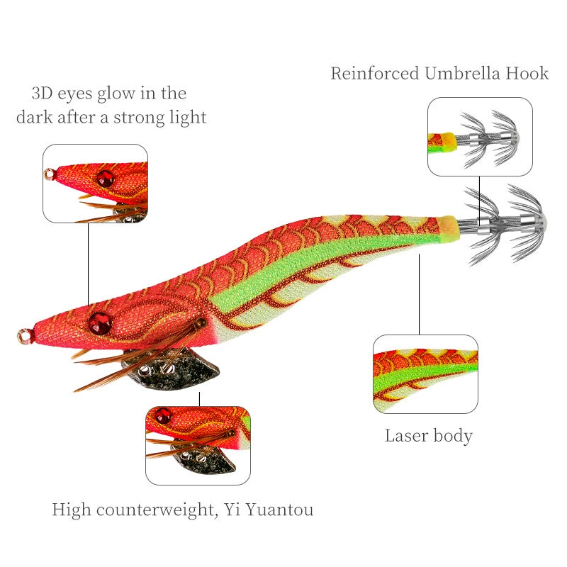 New Squid Hook #3.0/14g Rapid inkiSng Artificial Luminous Squid Jigging Bait Wood Shrimp Hooks for Saltwater Tackle Fishing Lure