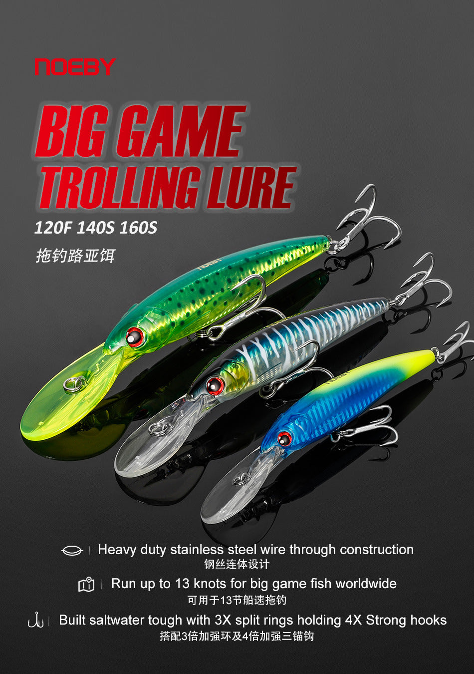 NOEBY Saltwater Pencil Bait/Stickbait/Minnow/Topwater/Popper Lure 160mm/73g