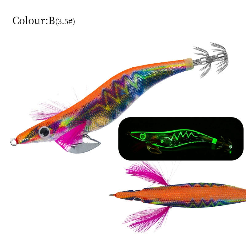 New Squid Hook #2.0/10g #3.0/15g #3.5/19g Rapid inkiSng Artificial Luminous Squid Jigging Bait Wood Shrimp Hooks for Saltwater Tackle Fishing Lure