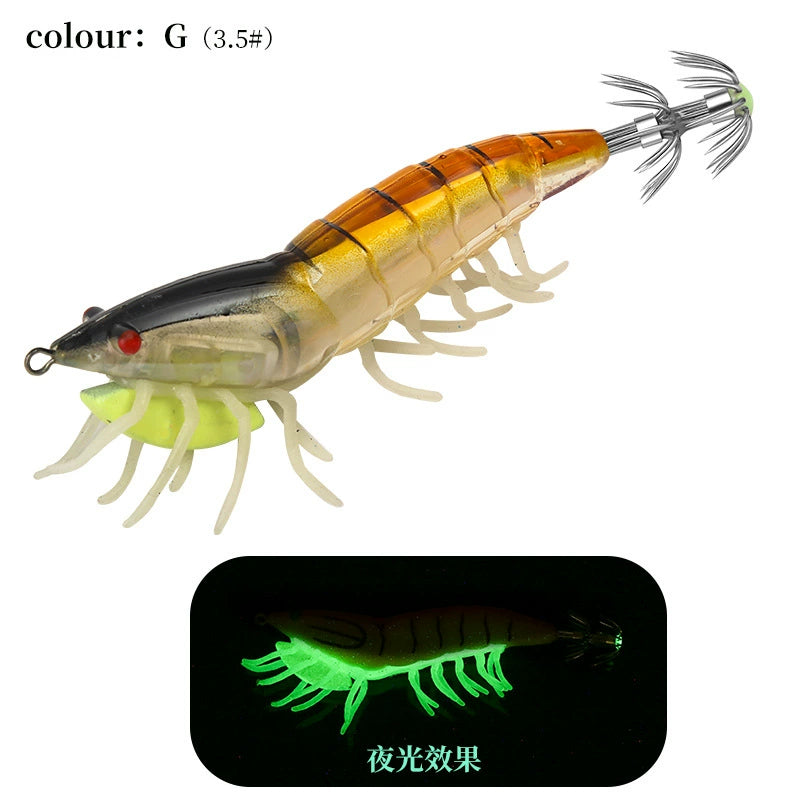 New Squid Hook #3.5/24g Rapid inkiSng Artificial Luminous Squid Jigging Bait Wood Shrimp Hooks for Saltwater Tackle Fishing Lure