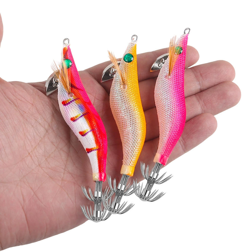 New Squid Hook #2.5/10g #3.0/15g#3.5/20g Rapid inkiSng Artificial Luminous Squid Jigging Bait Wood Shrimp Hooks for Saltwater Tackle Fishing Lure