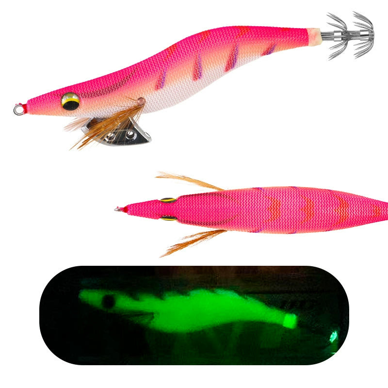 New Squid Hook #3.0/15g #3.5/19g Rapid inkiSng Artificial Luminous Squid Jigging Bait Wood Shrimp Hooks for Saltwater Tackle Fishing Lure