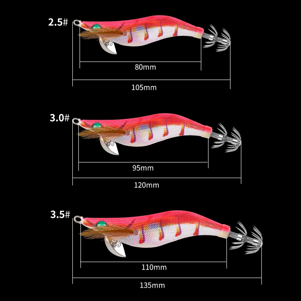 New Squid Hook #2.5/10g #3.0/15g#3.5/20g Rapid inkiSng Artificial Luminous Squid Jigging Bait Wood Shrimp Hooks for Saltwater Tackle Fishing Lure