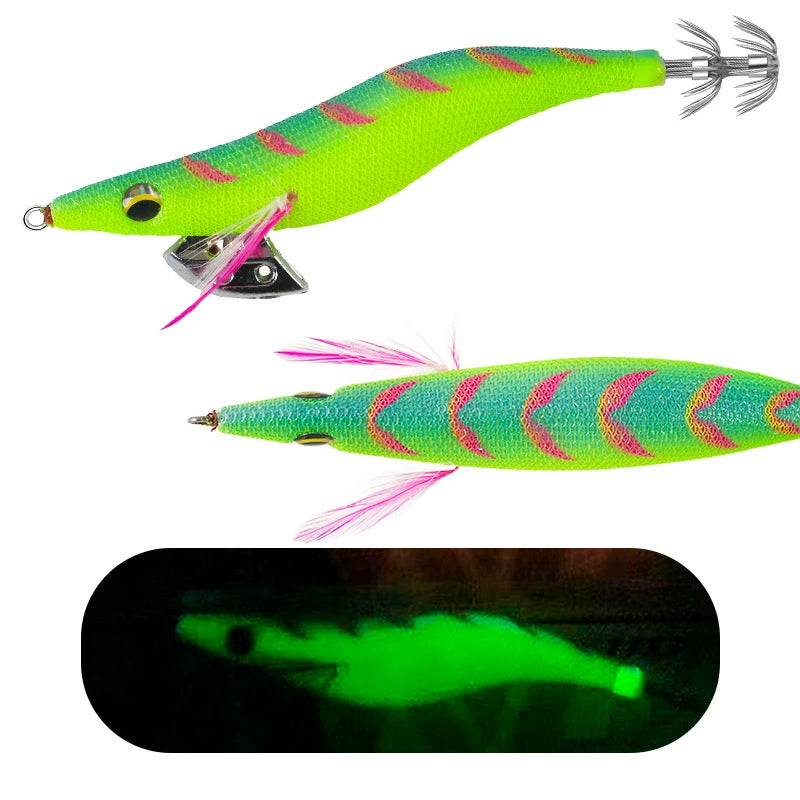 New Squid Hook #3.0/15g #3.5/19g Rapid inkiSng Artificial Luminous Squid Jigging Bait Wood Shrimp Hooks for Saltwater Tackle Fishing Lure