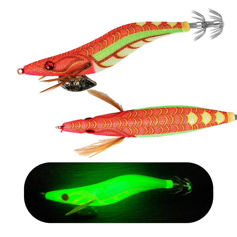 New Squid Hook #3.0/14g Rapid inkiSng Artificial Luminous Squid Jigging Bait Wood Shrimp Hooks for Saltwater Tackle Fishing Lure