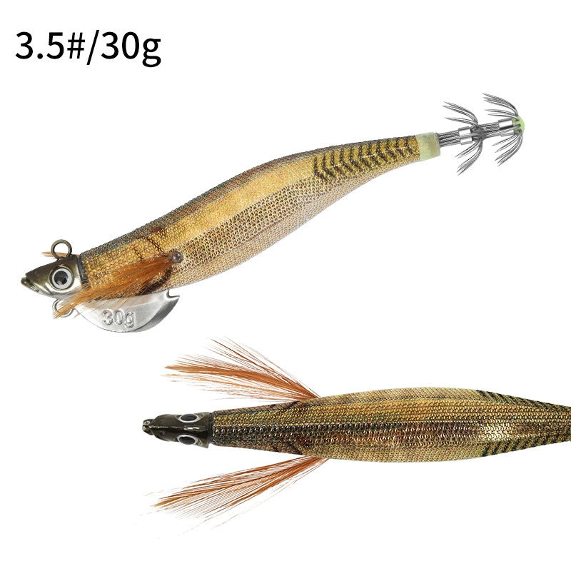 New Squid Hook #3.0/25g #3.5/30g Rapid inkiSng Artificial Luminous Squid Jigging Bait Wood Shrimp Hooks for Saltwater Tackle Fishing Lure