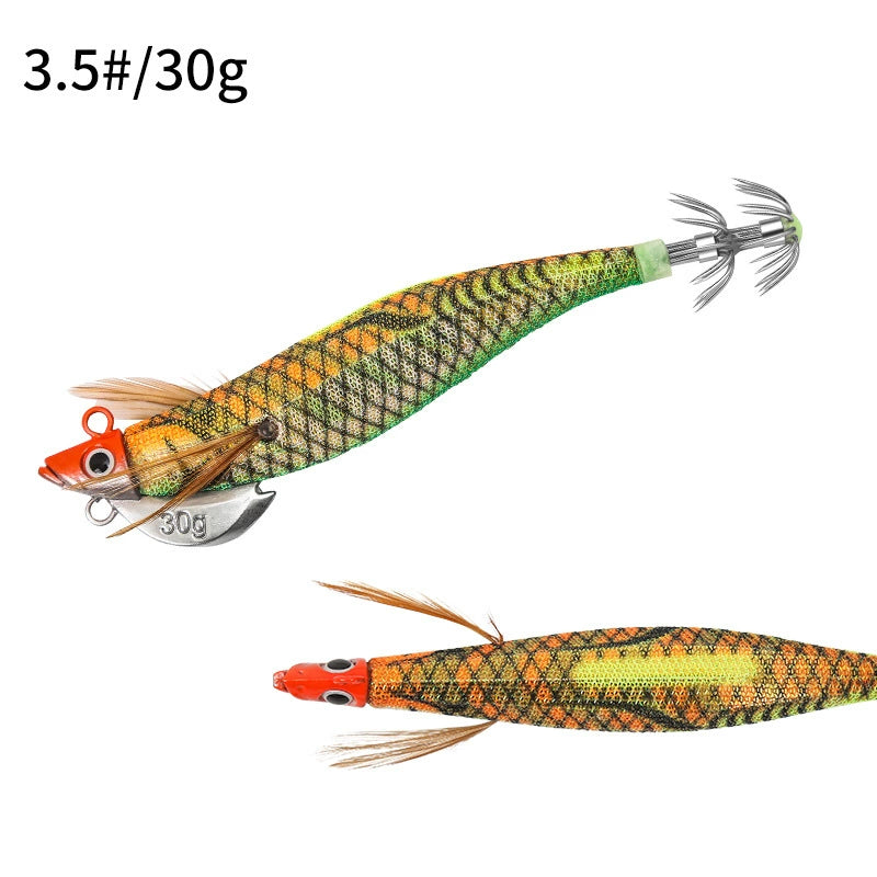 New Squid Hook #3.0/25g #3.5/30g Rapid inkiSng Artificial Luminous Squid Jigging Bait Wood Shrimp Hooks for Saltwater Tackle Fishing Lure